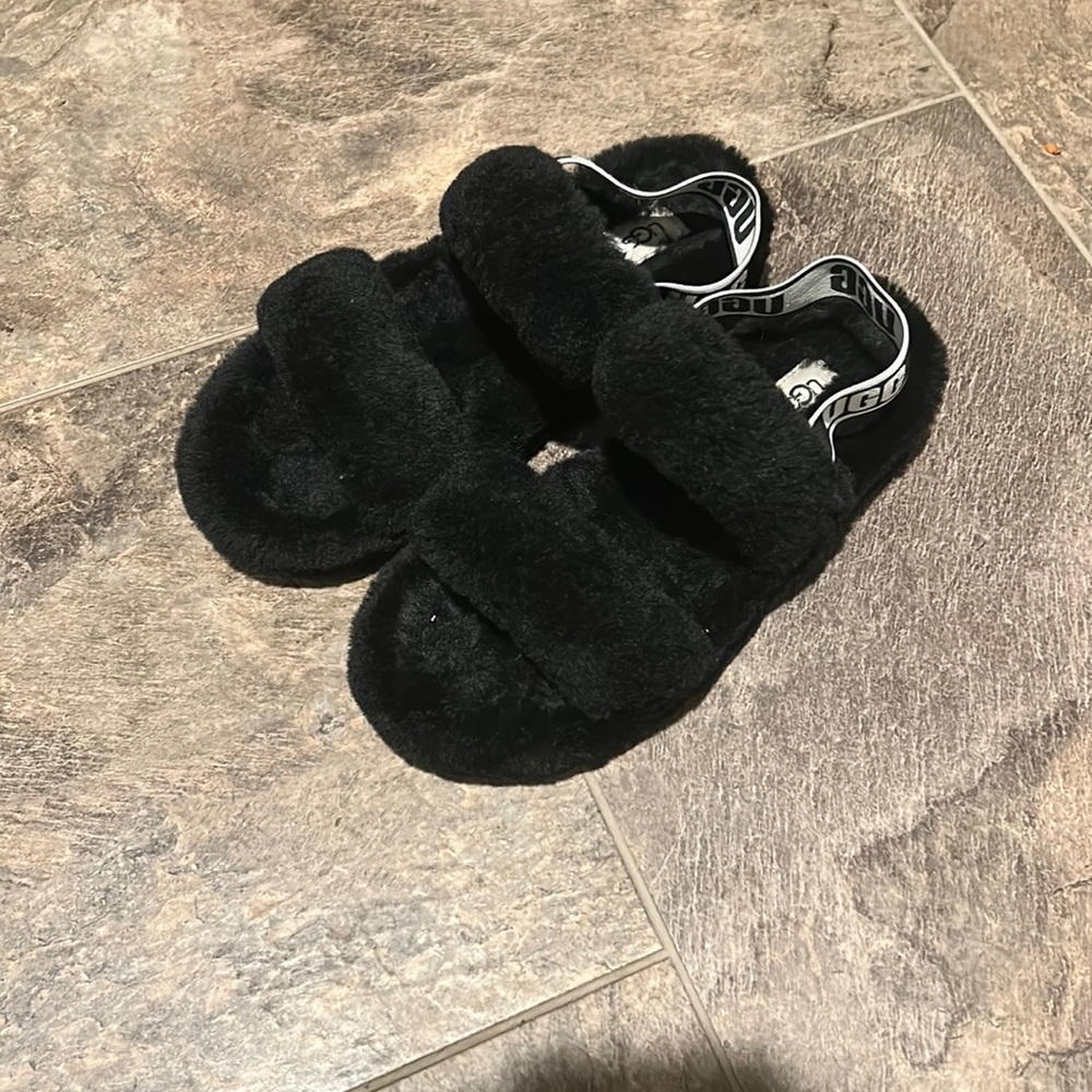 Fluff yeah sling back sandal, black, size 8 women’s.